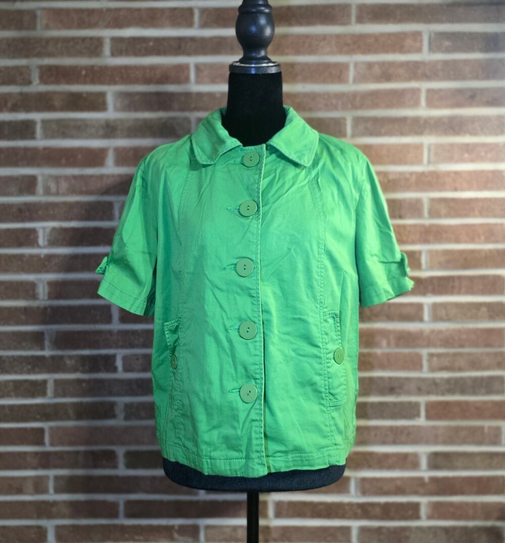 Vintage Sag Harbor Lime Green Short Sleeve Button Up Shirt Jacket Women's Large